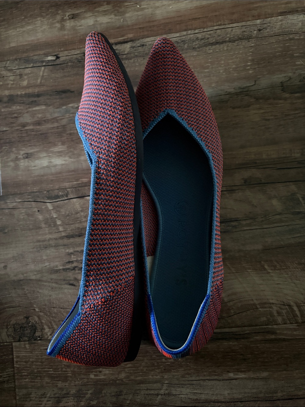 Rothy's Pointed Knit Flats in Coral and Blue Trim - Picture 2 of 5